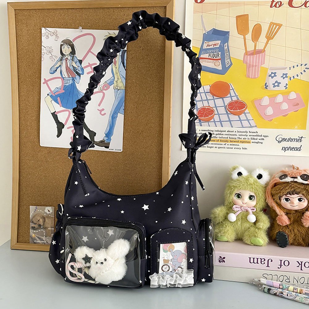 Black Ita Bag Star Print Cute Y2K Hobo