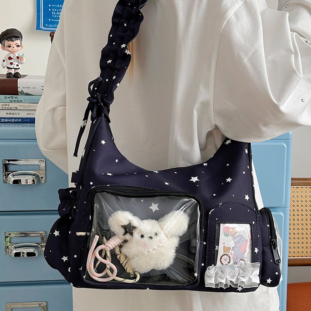 Black Ita Bag Star Print Cute Y2K Hobo