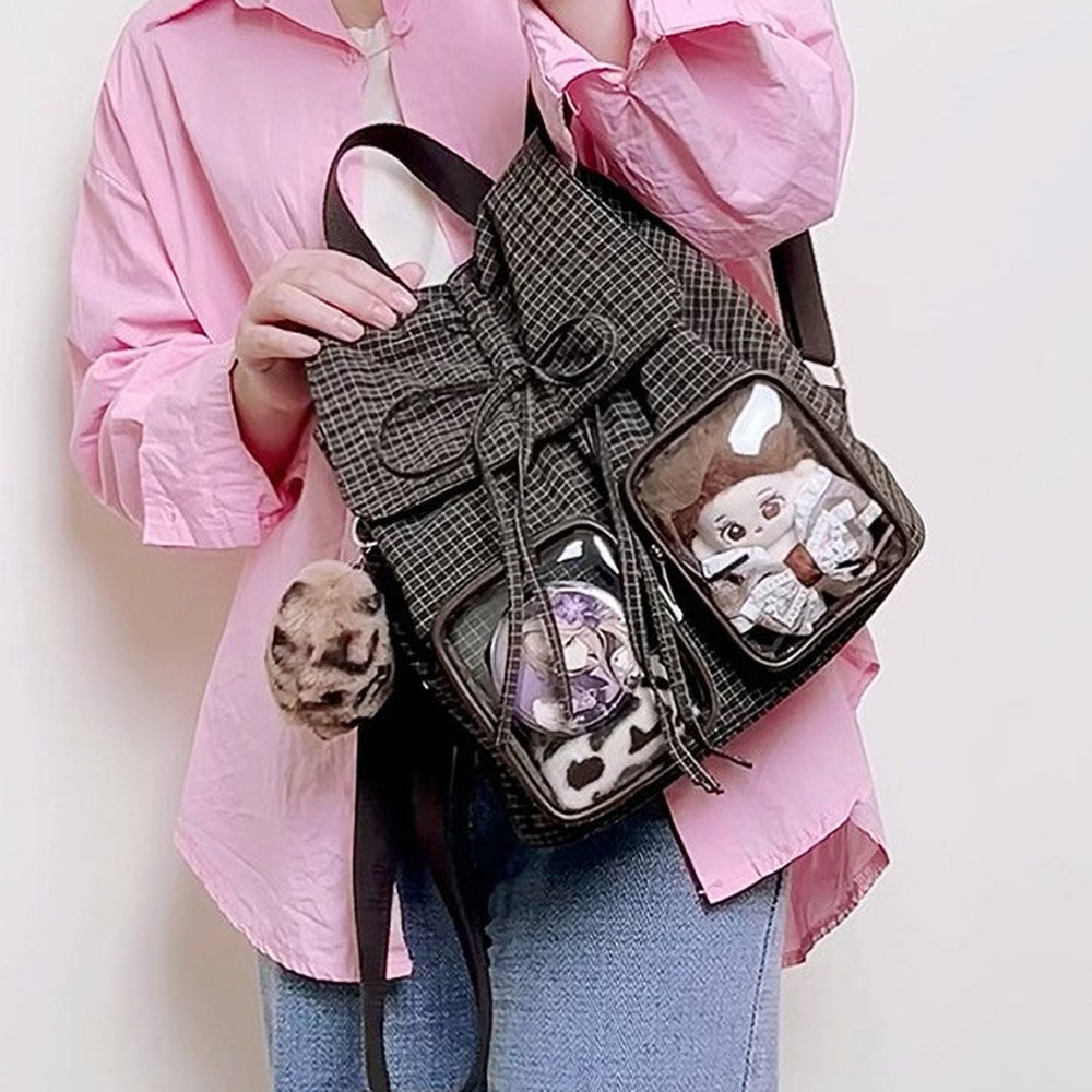 Cute Drawstring Ita Bag Backpack Dual Clear Pockets