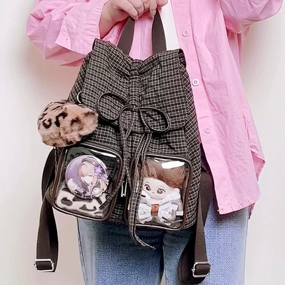 Cute Drawstring Ita Bag Backpack Dual Clear Pockets