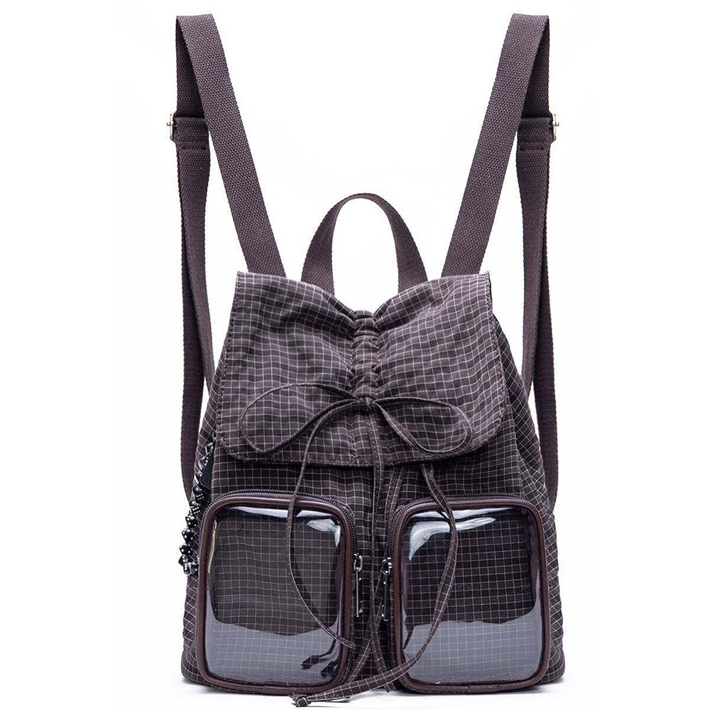 Cute Drawstring Ita Bag Backpack Dual Clear Pockets