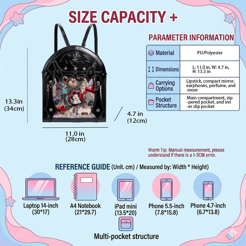 Gothic Arch Ita Bag Backpack Bat Skull Clear Window