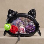 Gothic Cat Ear Black Ita Bag Crossbody Bag with Skull Bow