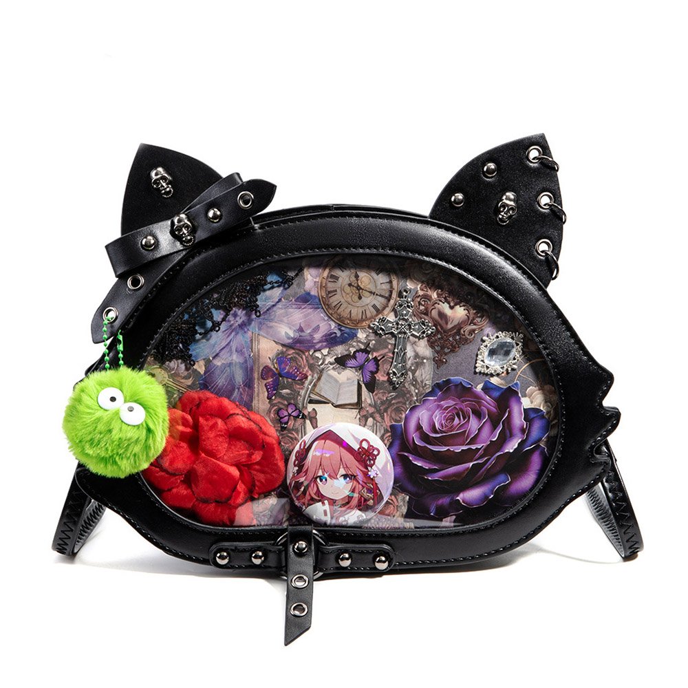 Gothic Cat Ear Ita Bag Crossbody Skull Bow Clear