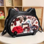 Gothic Cat Face Black Ita Bag Crossbody Bag with Clear Skull Window