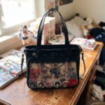 Gothic Black Ita Bag Tote with Skull Belt and Large Clear Window