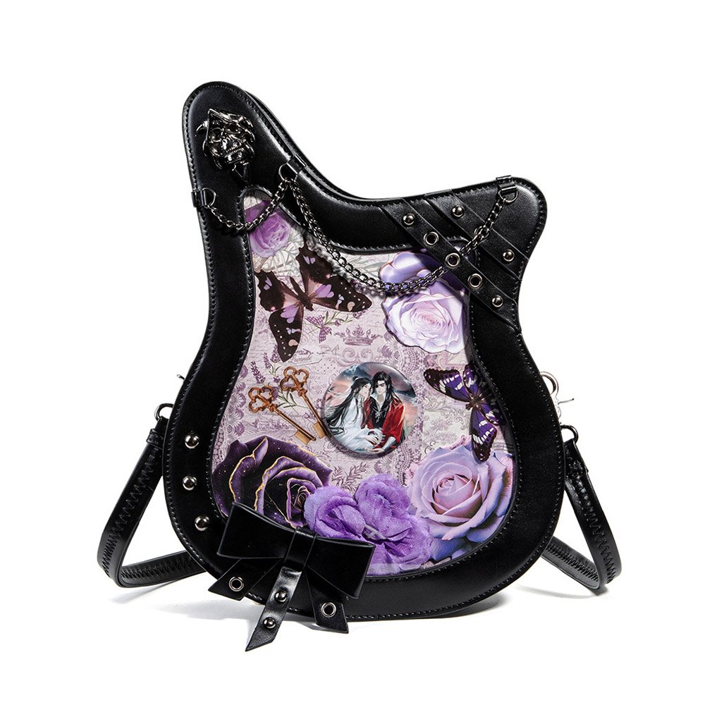 Gothic Guitar Shaped Ita Bag with Rose Chain Detail