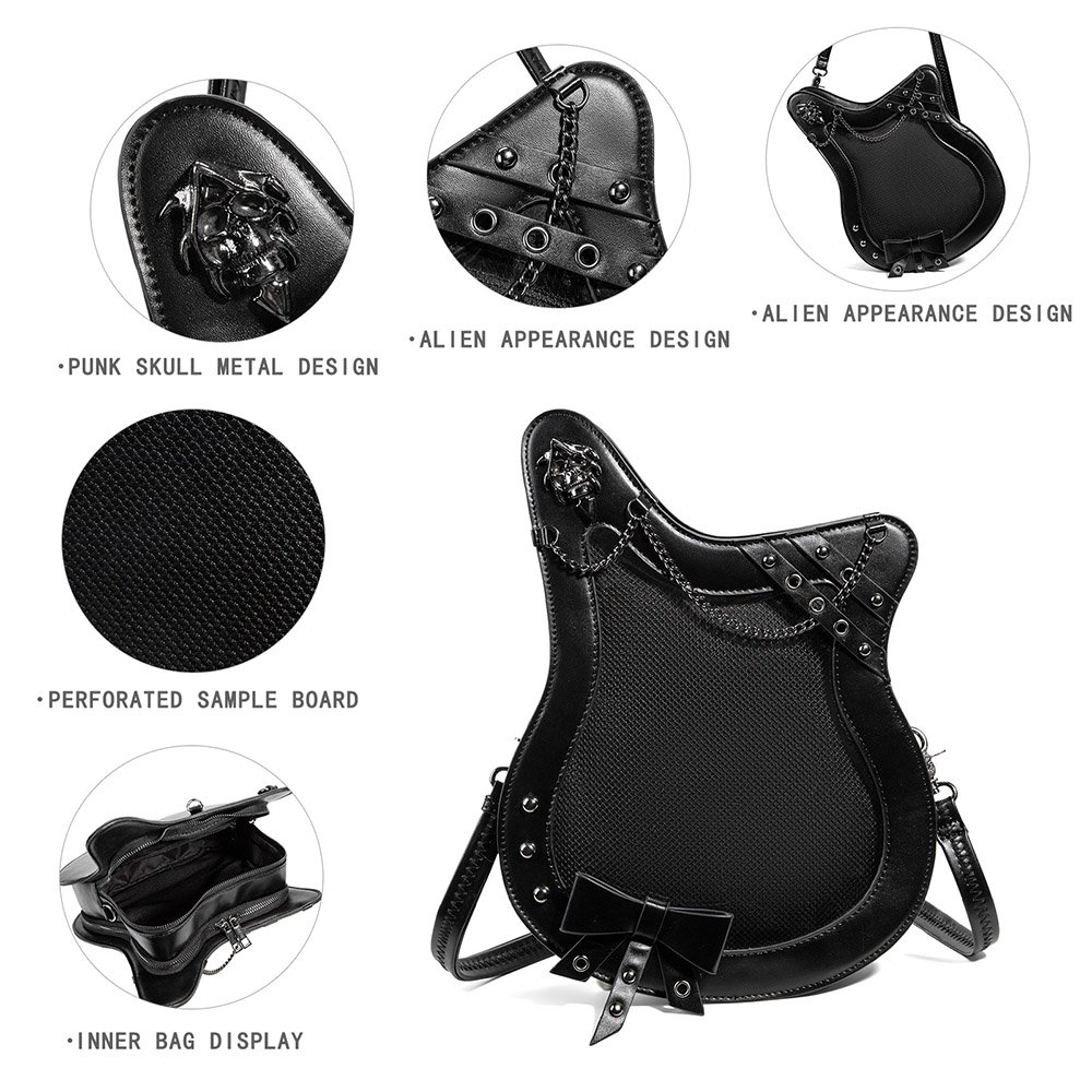 Gothic Guitar Shaped Ita Bag with Rose Chain Detail
