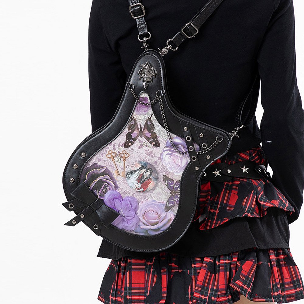 Gothic Guitar Shaped Ita Bag with Rose Chain Detail