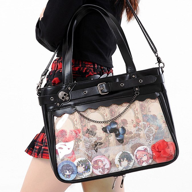 Gothic Skull Belt Ita Bag Tote Large Clear Window