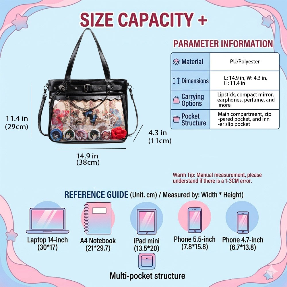 Gothic Skull Belt Ita Bag Tote Large Clear Window