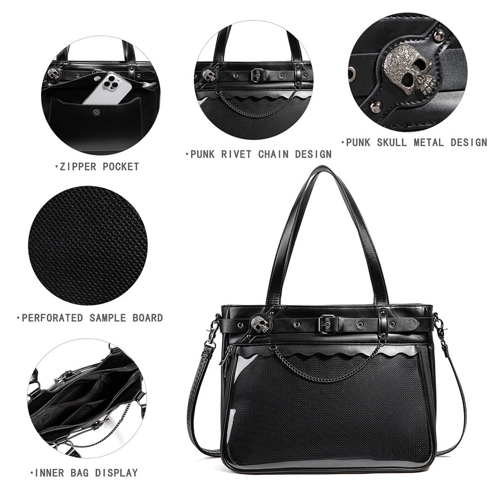 Gothic Skull Belt Ita Bag Tote Large Clear Window