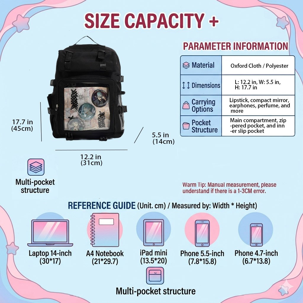 Ita Bag Backpack Aesthetic Japanese Style Multi-Pocket