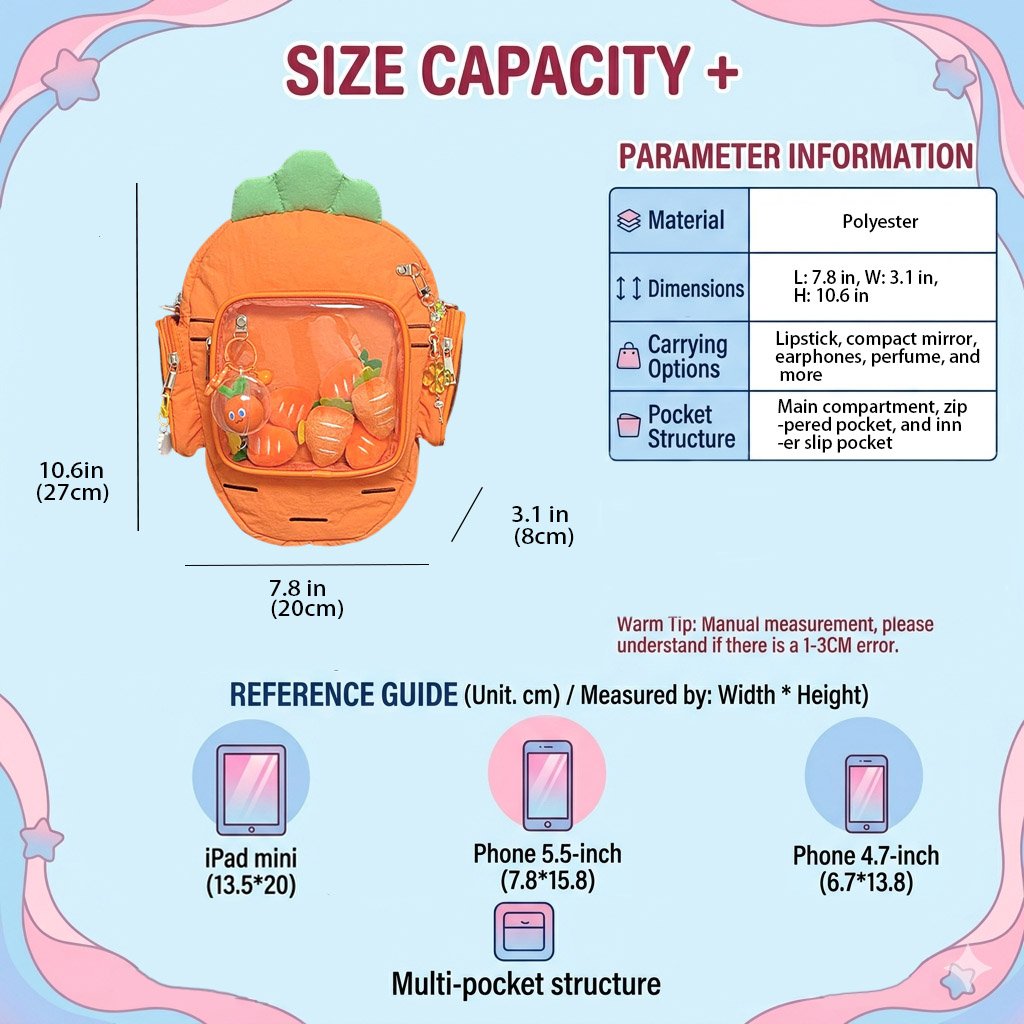 Ita Bag Backpack Cute Carrot Clear Display Bag