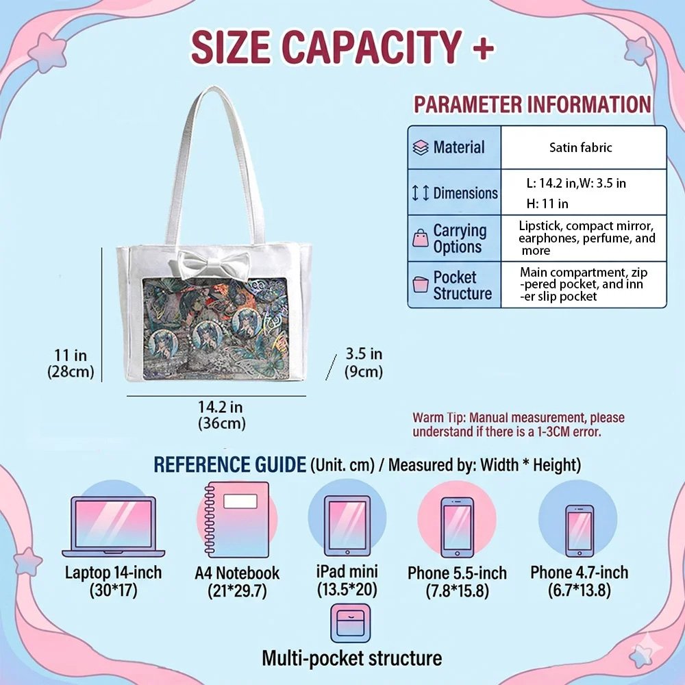 Black Ita Bag Kawaii Anime Bowknot Tote