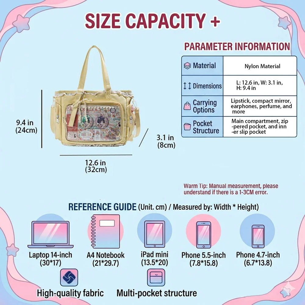 Blue Ita Bag Crossbody Tote with Lace Trim