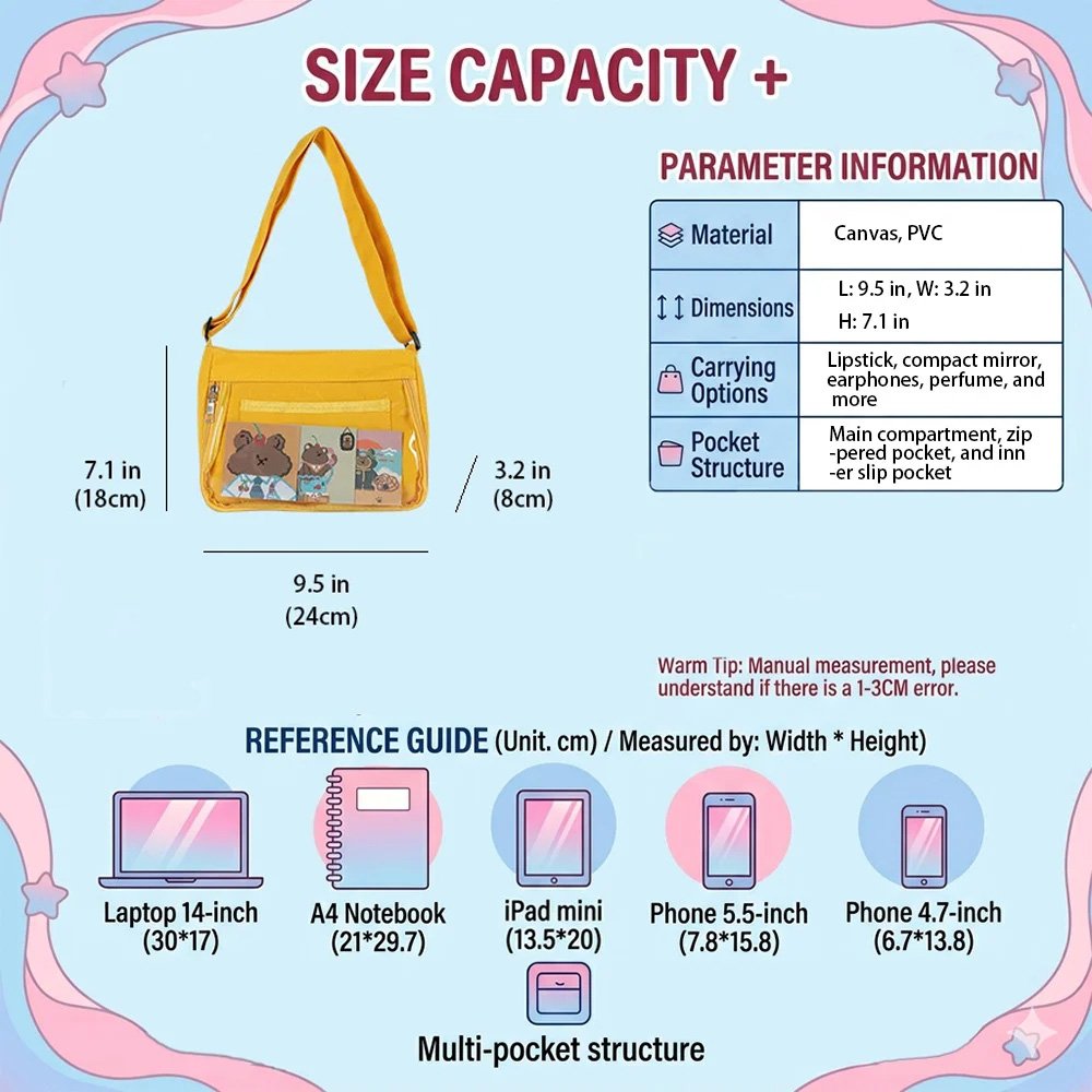 Pink Ita Messenger Bag Vintage Canvas Crossbody Bag
