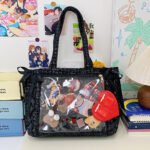 Black Ita Bag Japanese Tote with Ribbon Lace-Up Detail