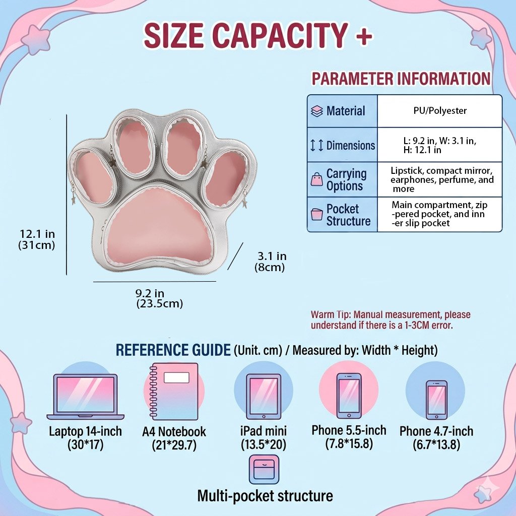 Kawaii Cat Paw Shaped Ita Bag Backpack Multi Color