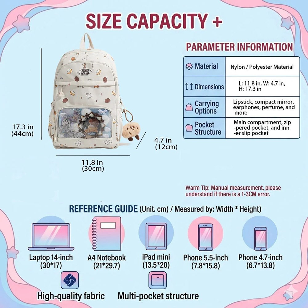 Pink Ita Bag Kawaii Cute Backpack with Pin Display