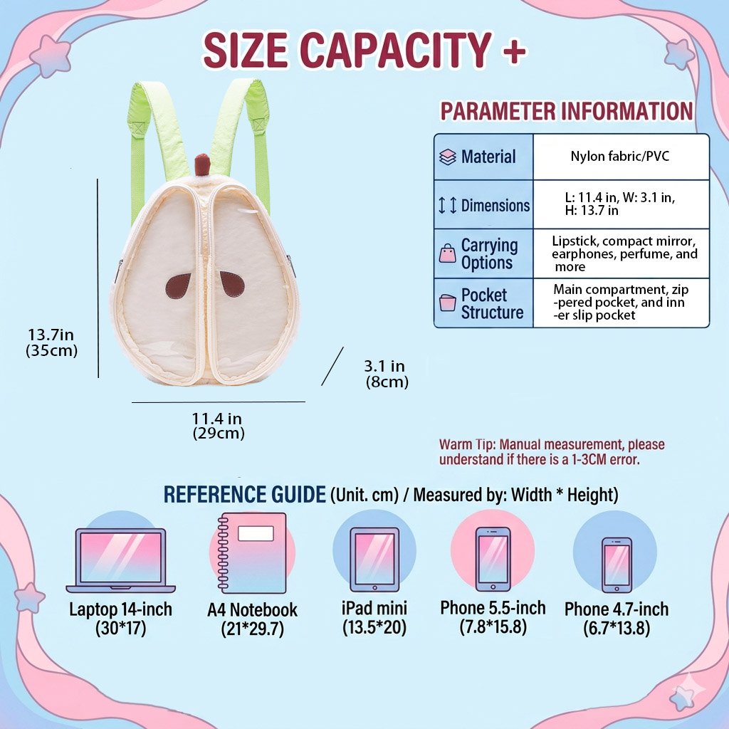 Kawaii Pear Shaped Ita Bag Backpack Clear Window