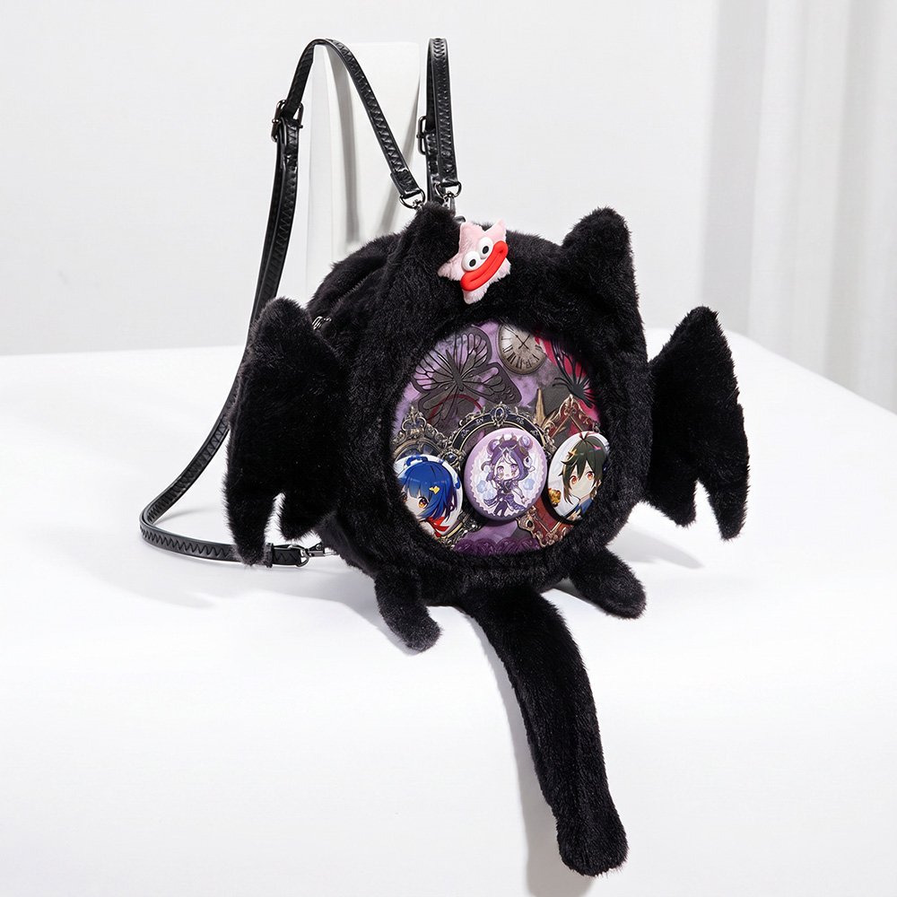 Kawaii Black Bat Cat Ita Bag Backpack with Plush Tail