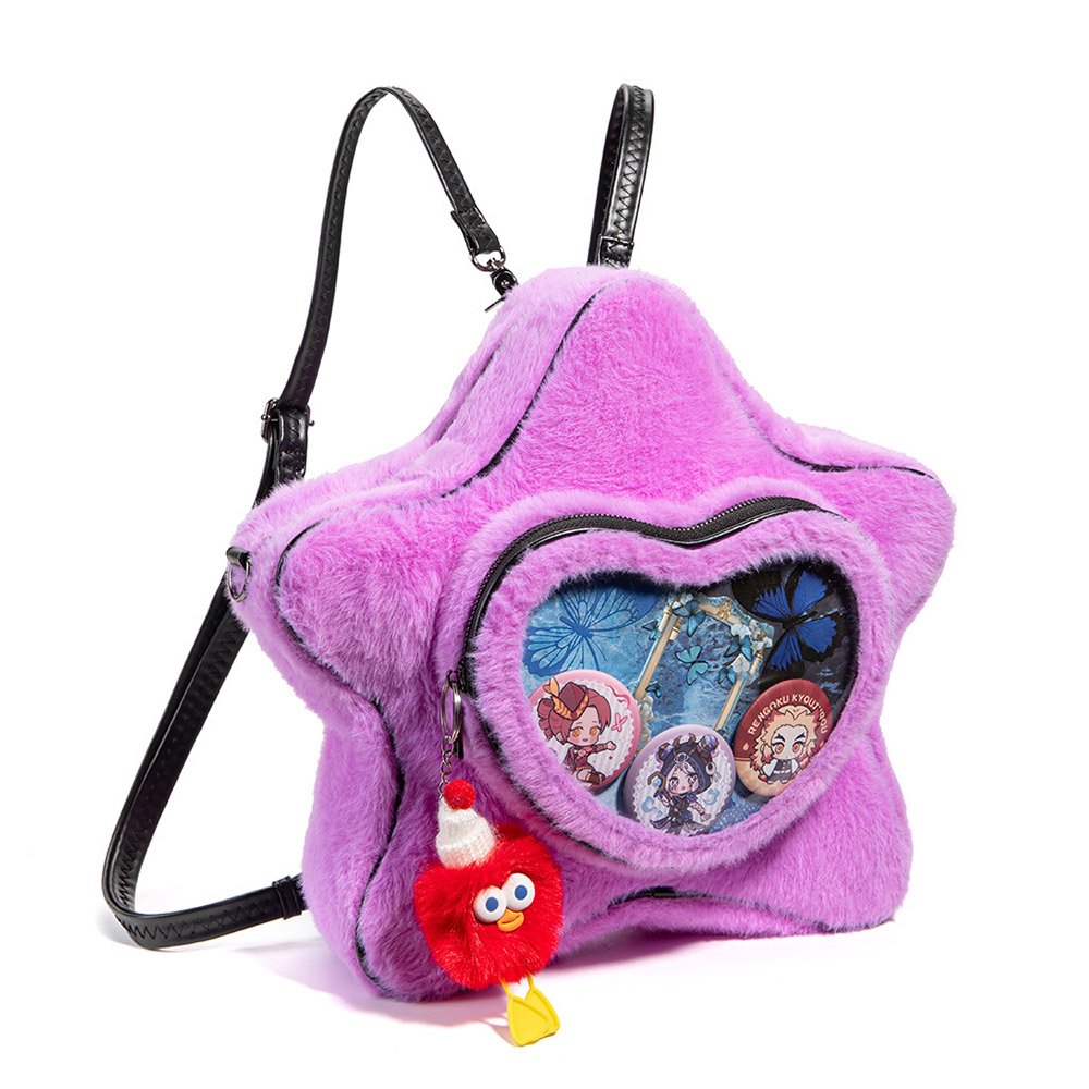 Kawaii Plush Star Ita Bag Heart Clear Window Purple
