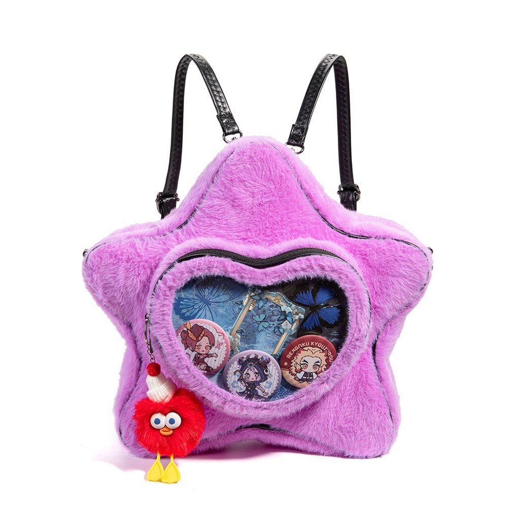 Kawaii Plush Star Ita Bag Heart Clear Window Purple