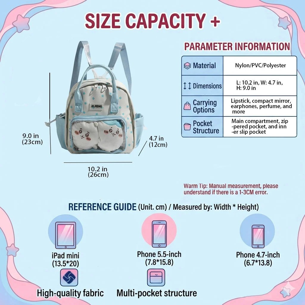 Star Kawaii Ita Bag Clear Window Backpack Crossbody