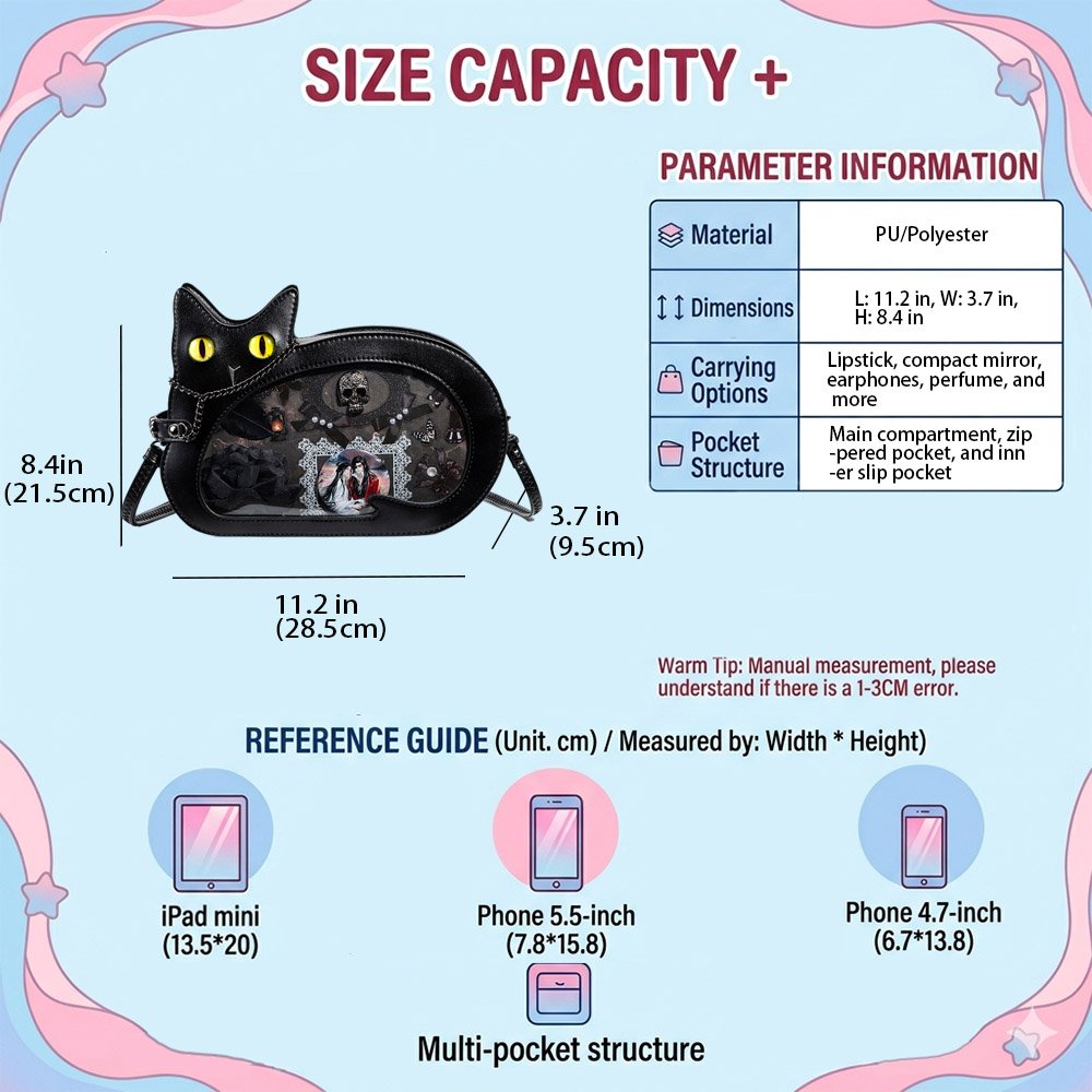 Black Cat Ita Bag Gothic Cute Crossbody
