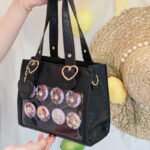 Black Croc Heart Charm Ita Bag Tote