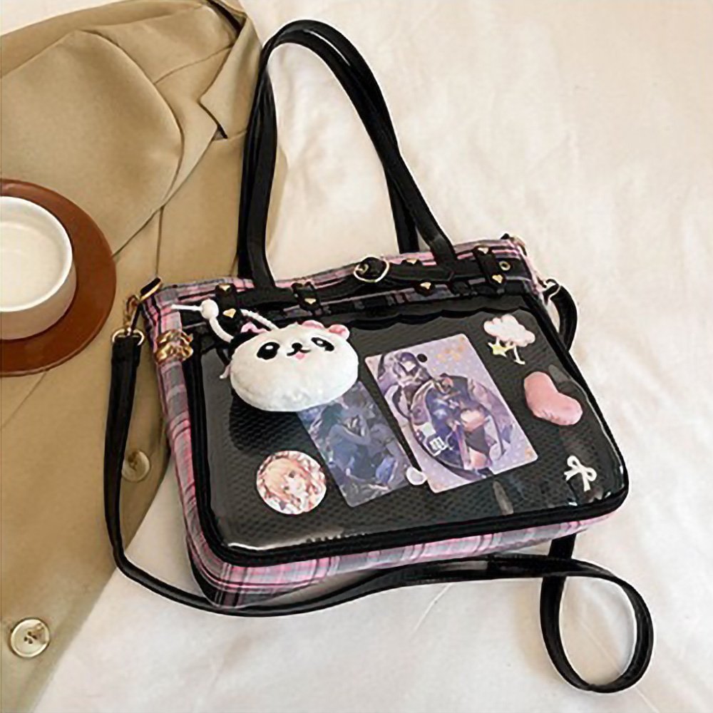 Black Ita Bag Heart Studded Plaid Academy Tote