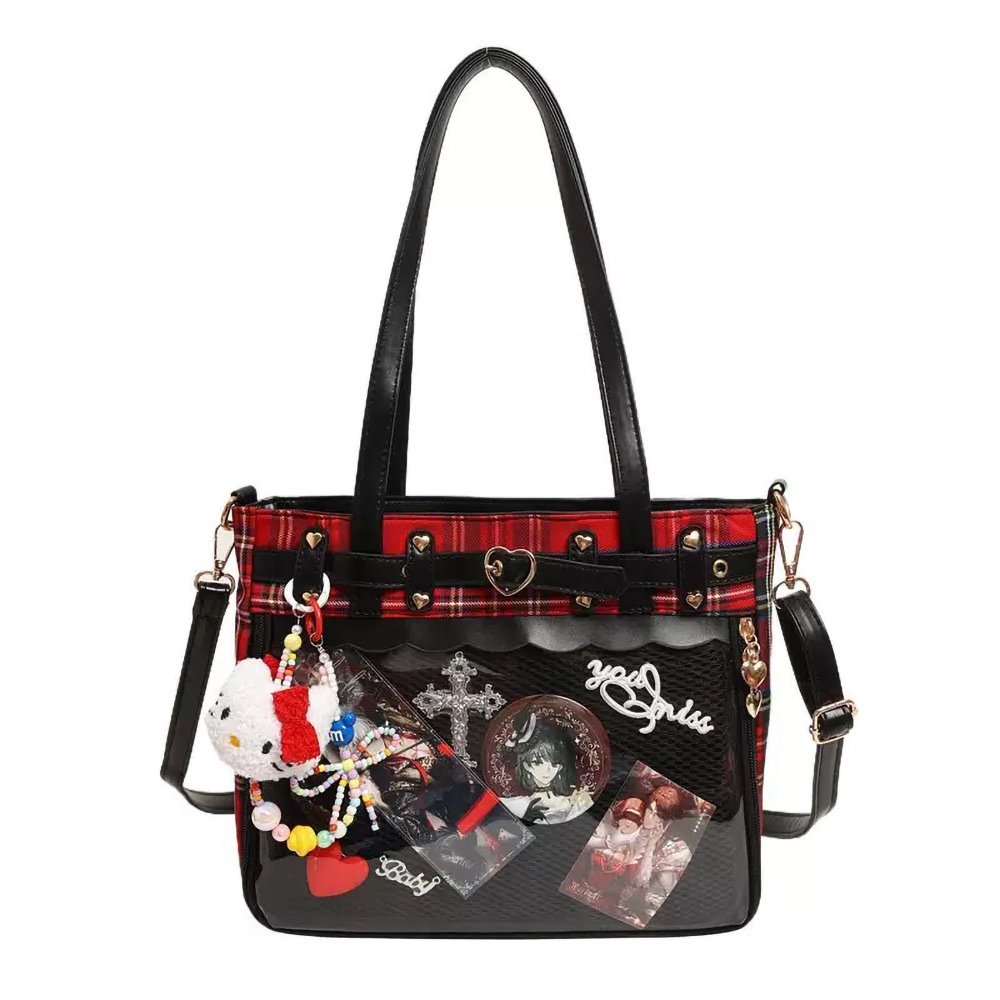 Black Ita Bag Heart Studded Plaid Academy Tote