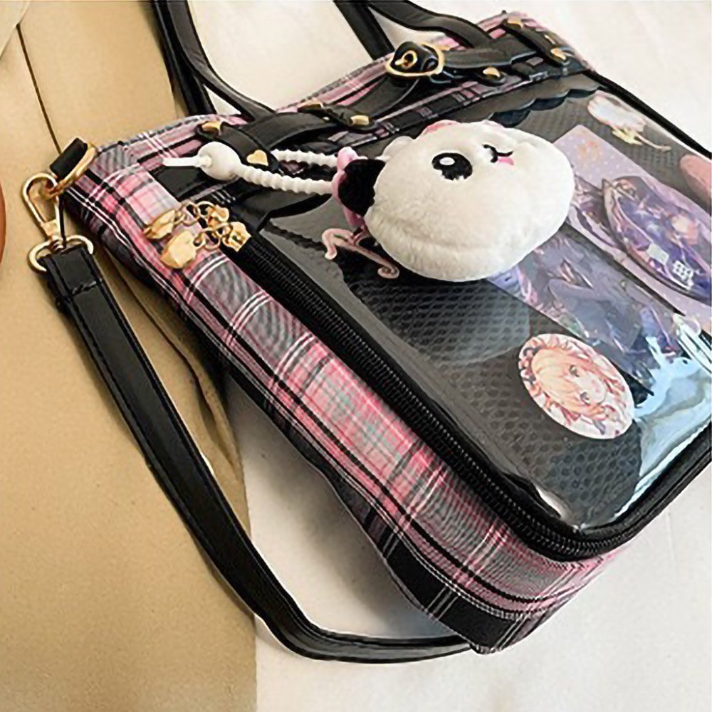 Black Ita Bag Heart Studded Plaid Academy Tote