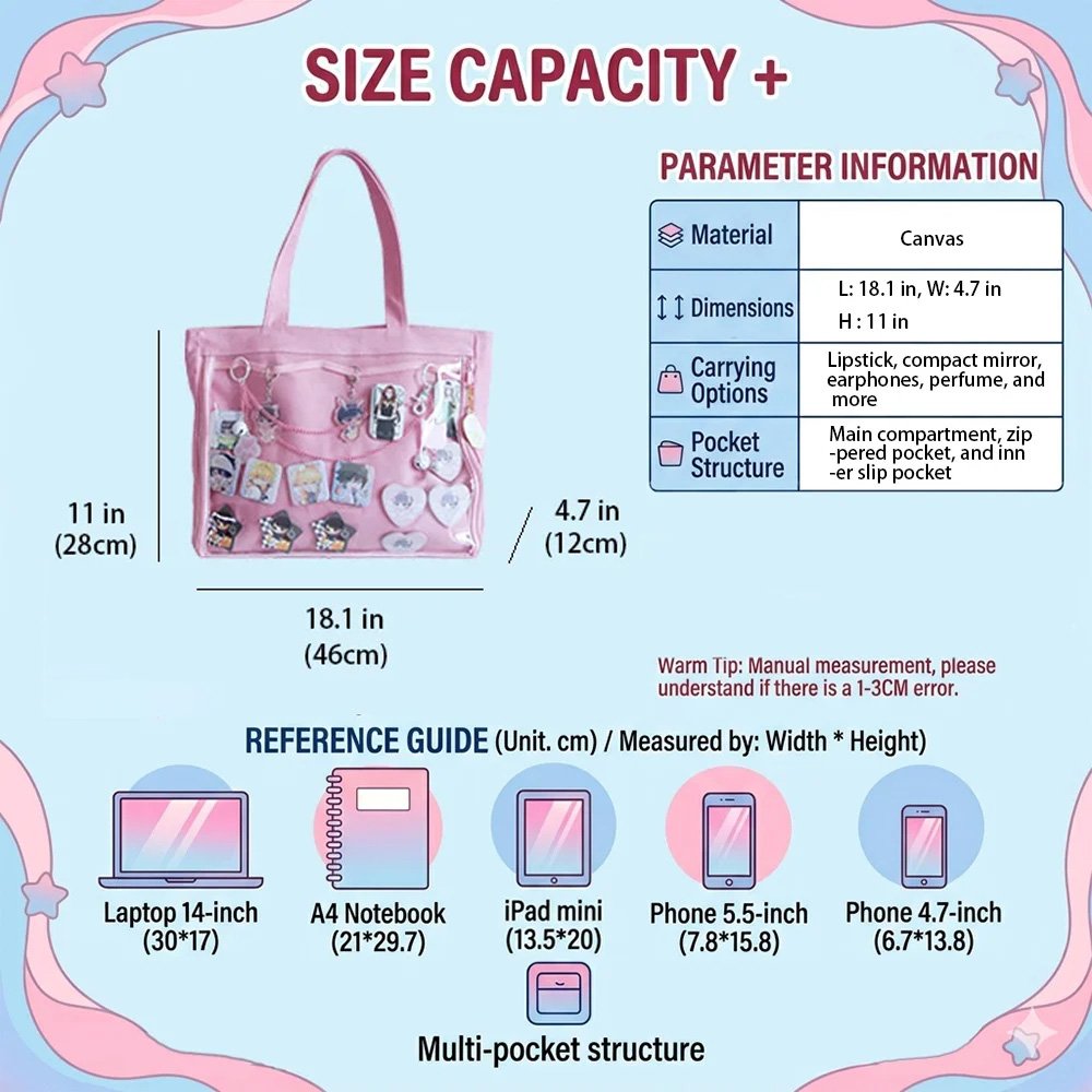 Black Ita Bag Tote Clear Window Doll Bag