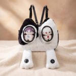Black White Colorblock Plush Cat Ita Bag Backpack