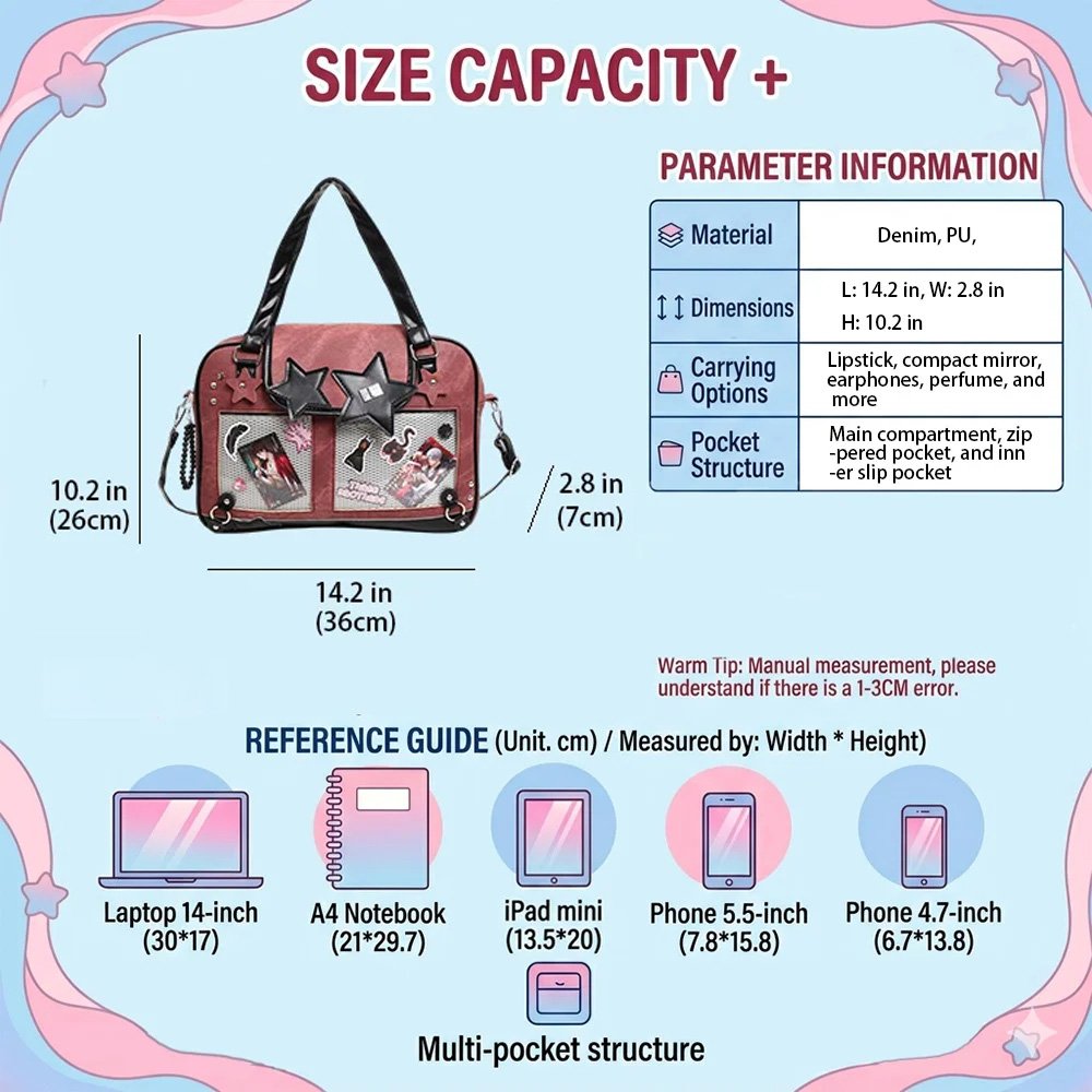 Blue Ita Bag Y2K Sweet Punk Denim Star Tote