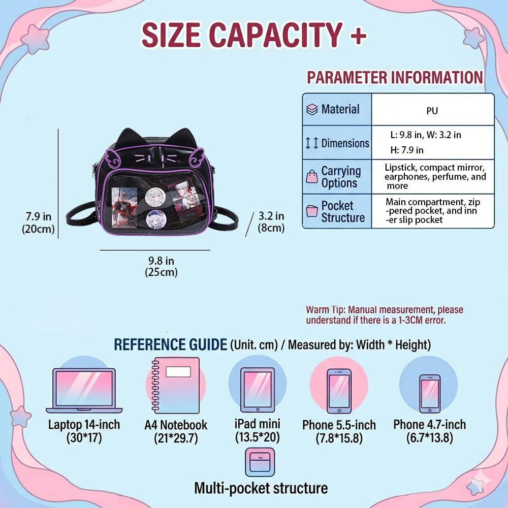 Cat Ita Bag Backpack Goth Black Purple Itabag