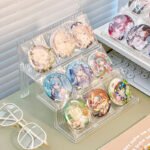 Clear 3-Tier Ita Bag Badge Display Stand PET Merch Organizer