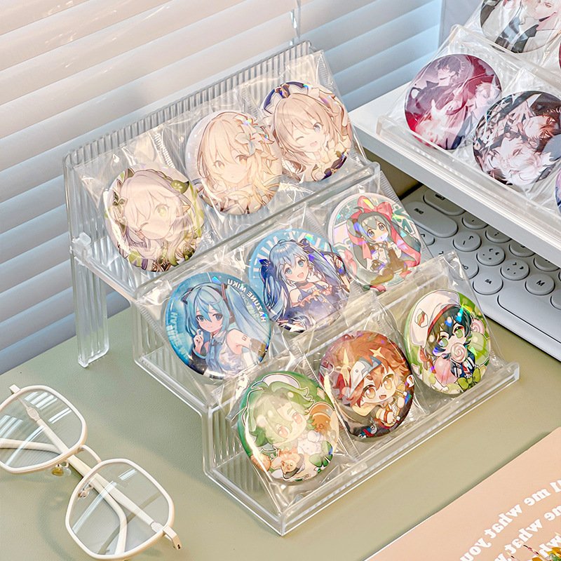 Clear 3-Tier Ita Bag Badge Display Stand PET Merch Organizer