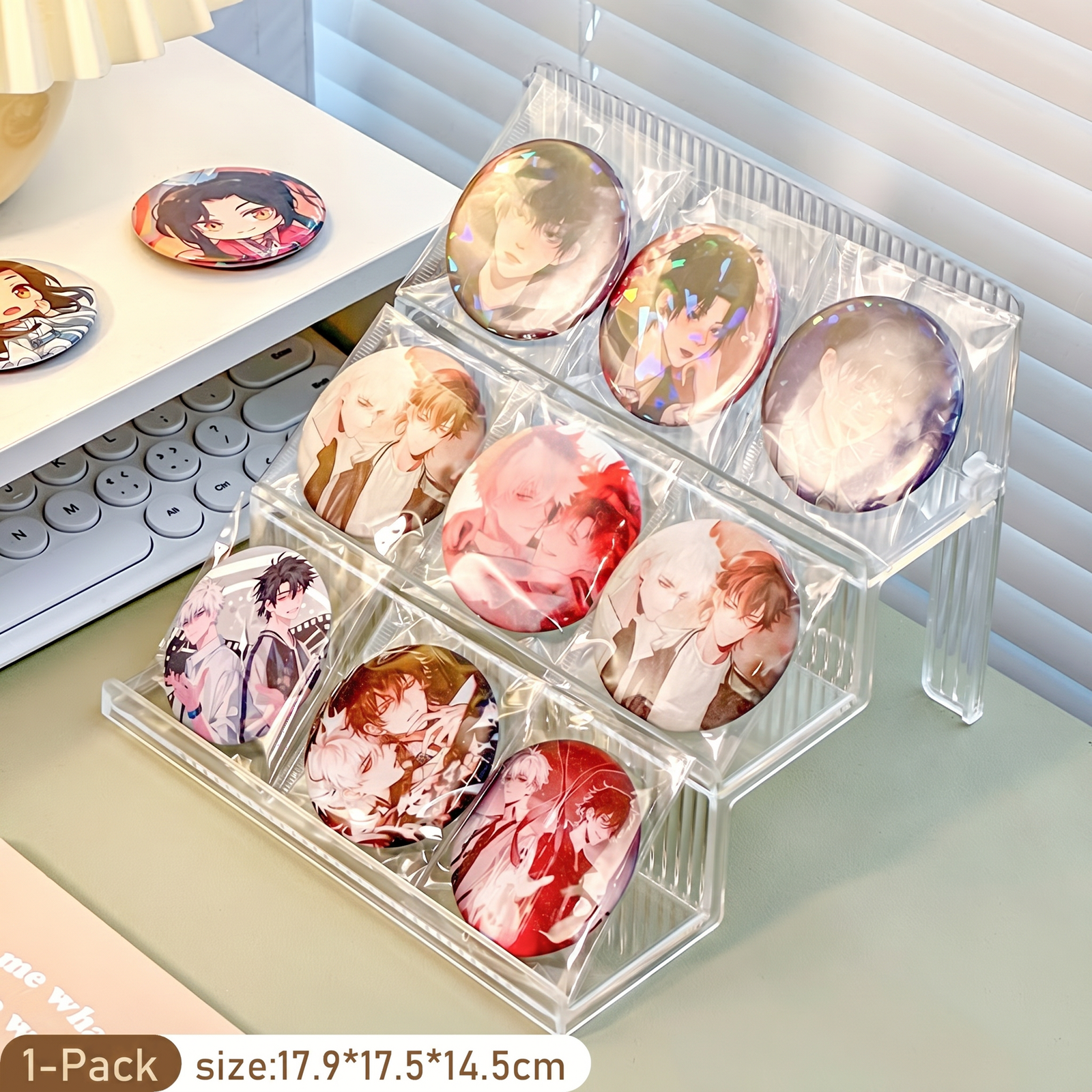 Clear 3-Tier Ita Bag Badge Display Stand PET Merch Organizer