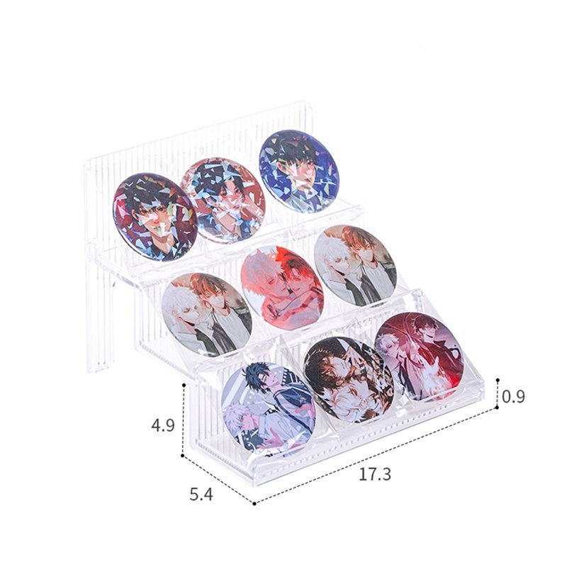 Clear 3-Tier Ita Bag Badge Display Stand PET Merch Organizer