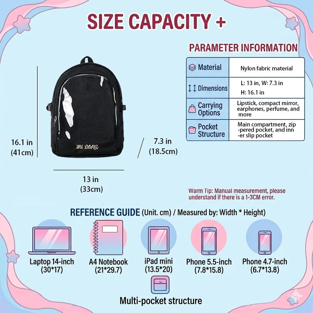 Cute Pink Ita Bag Backpack with Large Capacity Doll Display Window