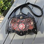 Gothic Black Bat Ita Bag with Punk Chain Crossbody Strap