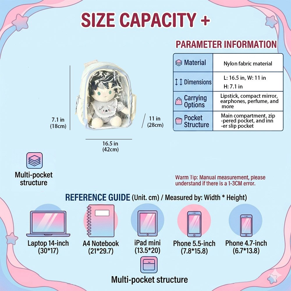Ita Bag Backpack Large Clear Window Doll Bag