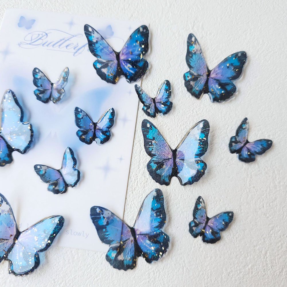 Kawaii Blue Glitter Butterfly Ita Bag Decoration Set