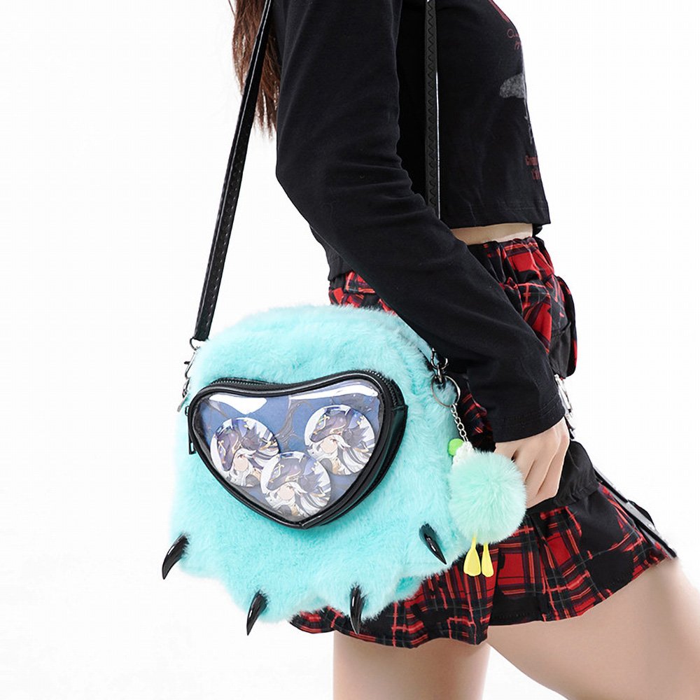 Kawaii Monster Claw Plush Ita Bag Heart Clear Window