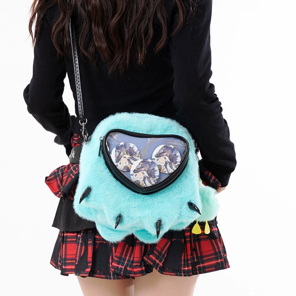 Kawaii Monster Claw Plush Ita Bag Heart Clear Window