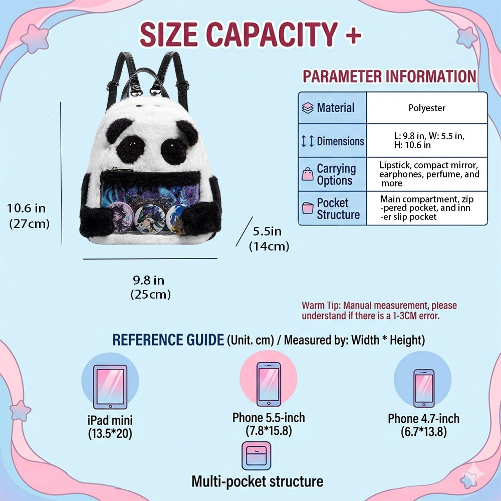 Kawaii Panda Plush Ita Bag Backpack Clear Window