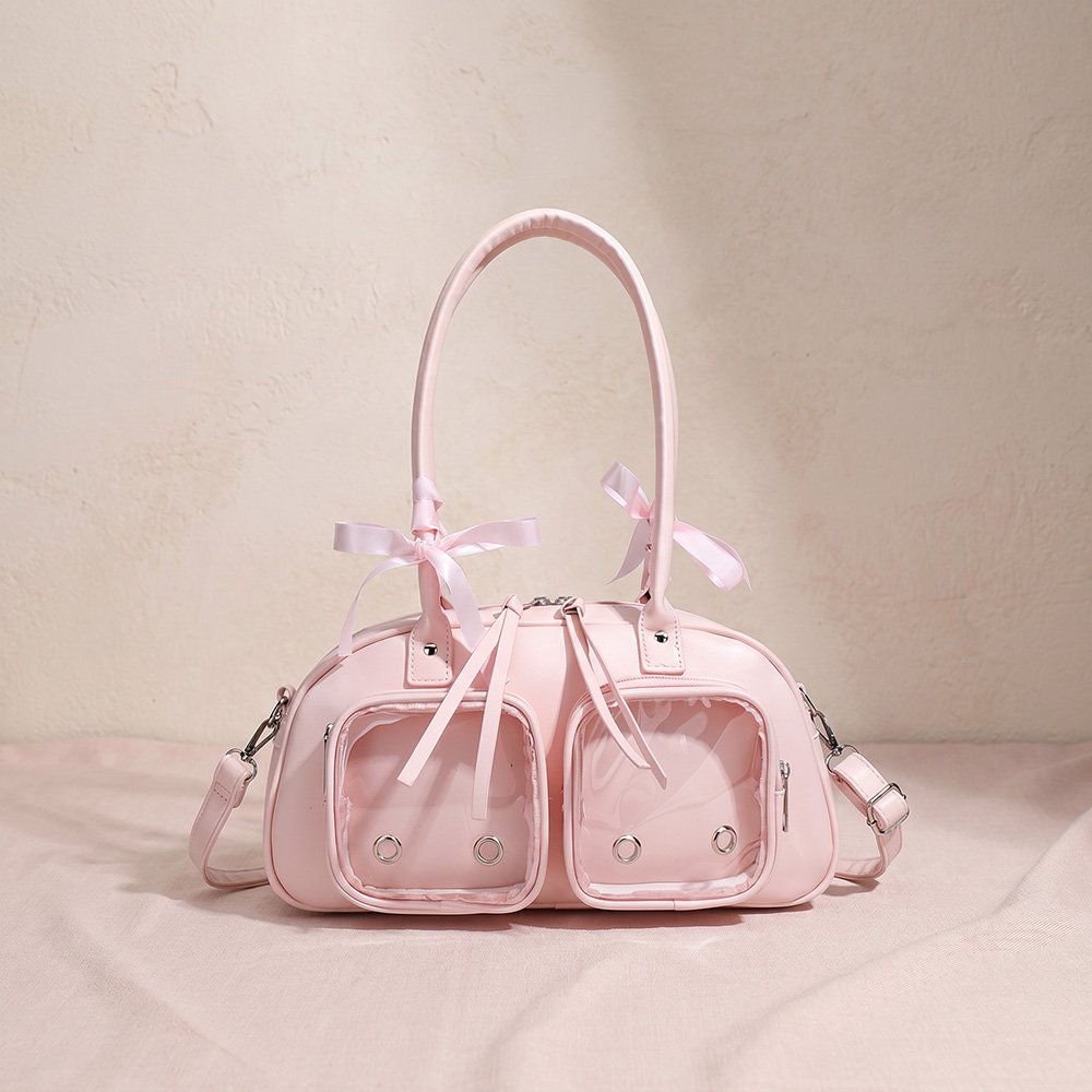 Pink Ita Bag Bowknot Boston Bag with Dual Windows